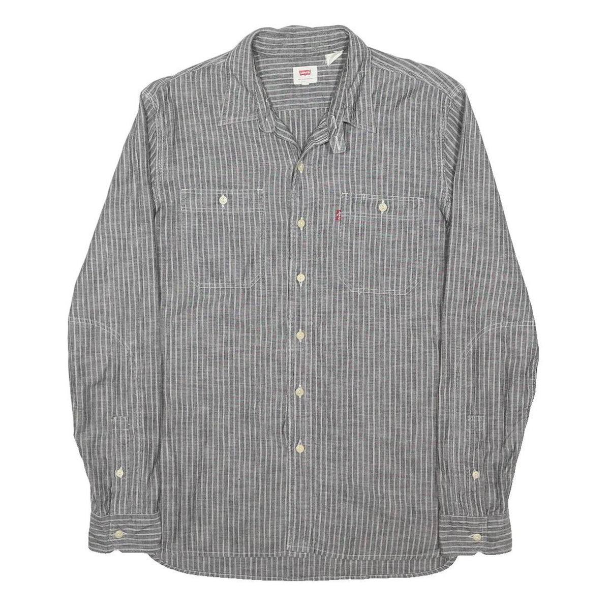 LEVI'S Mens Grey & White Striped Cotton Blend Shirt M Casual Long Sleeve Button