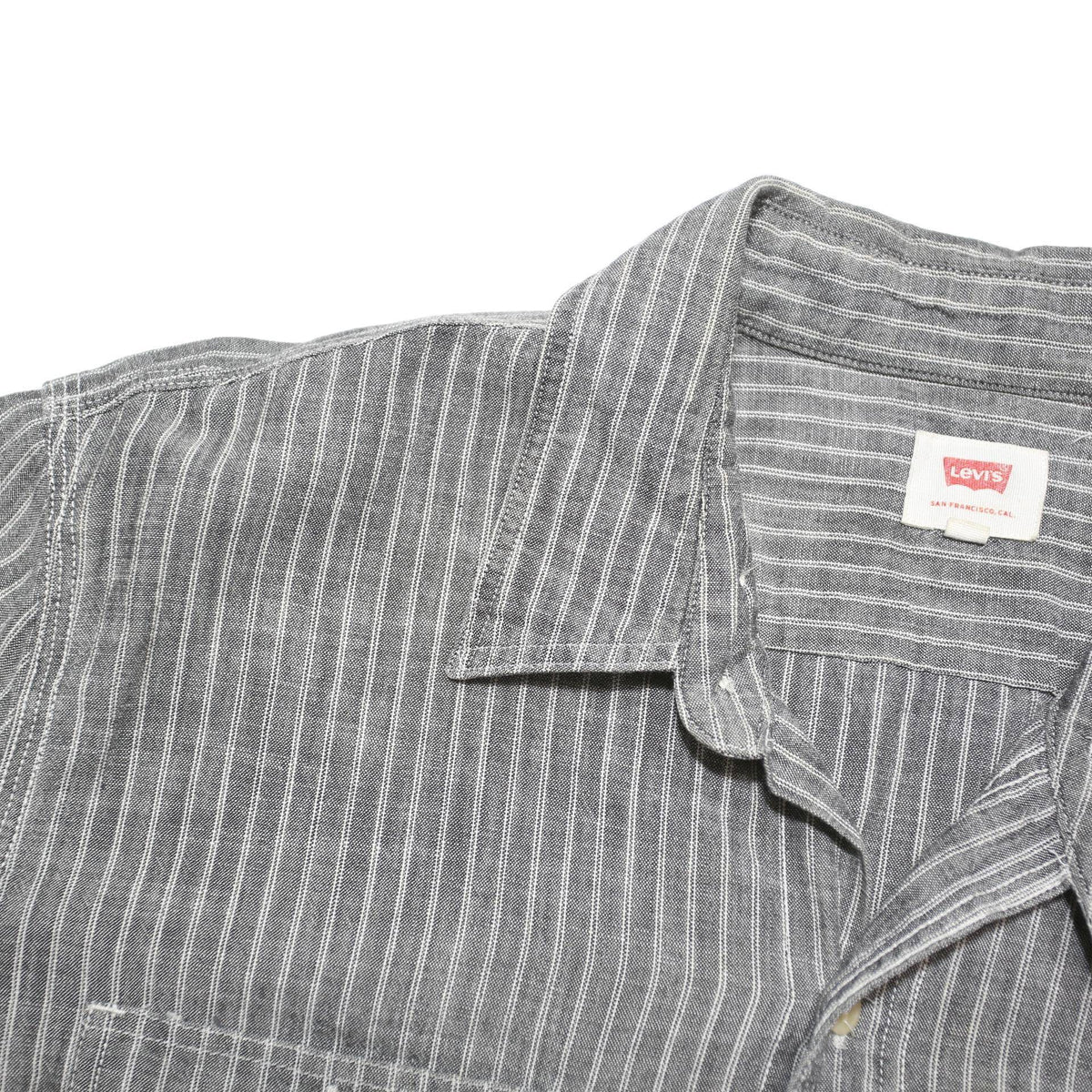 LEVI'S Mens Grey & White Striped Cotton Blend Shirt M Casual Long Sleeve Button