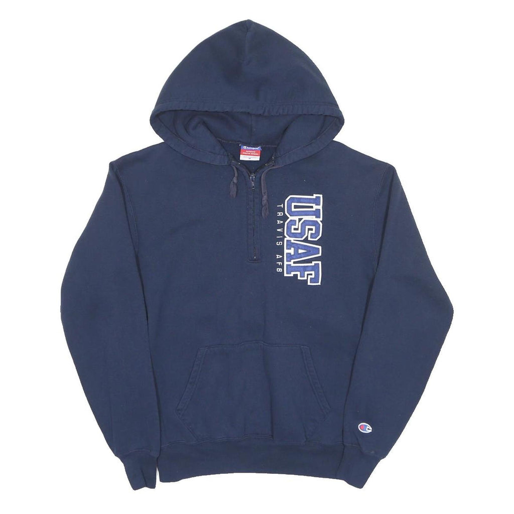 CHAMPION Mens Navy USAF Quarter Zip Hoodie M Cotton Blend Casual Sweatshirt