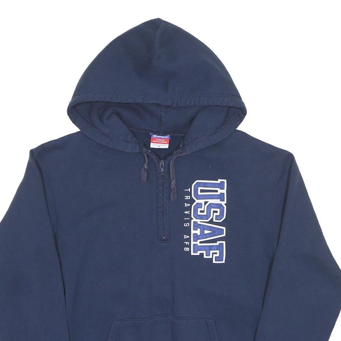 CHAMPION Mens Navy USAF Quarter Zip Hoodie M Cotton Blend Casual Sweatshirt