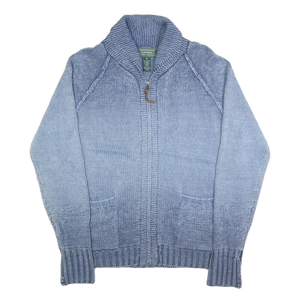 LAUREN RALPH LAUREN Womens Blue Patterned Cotton Jumper Shawl Collar Full Zip M