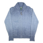 LAUREN RALPH LAUREN Womens Blue Patterned Cotton Jumper Shawl Collar Full Zip M