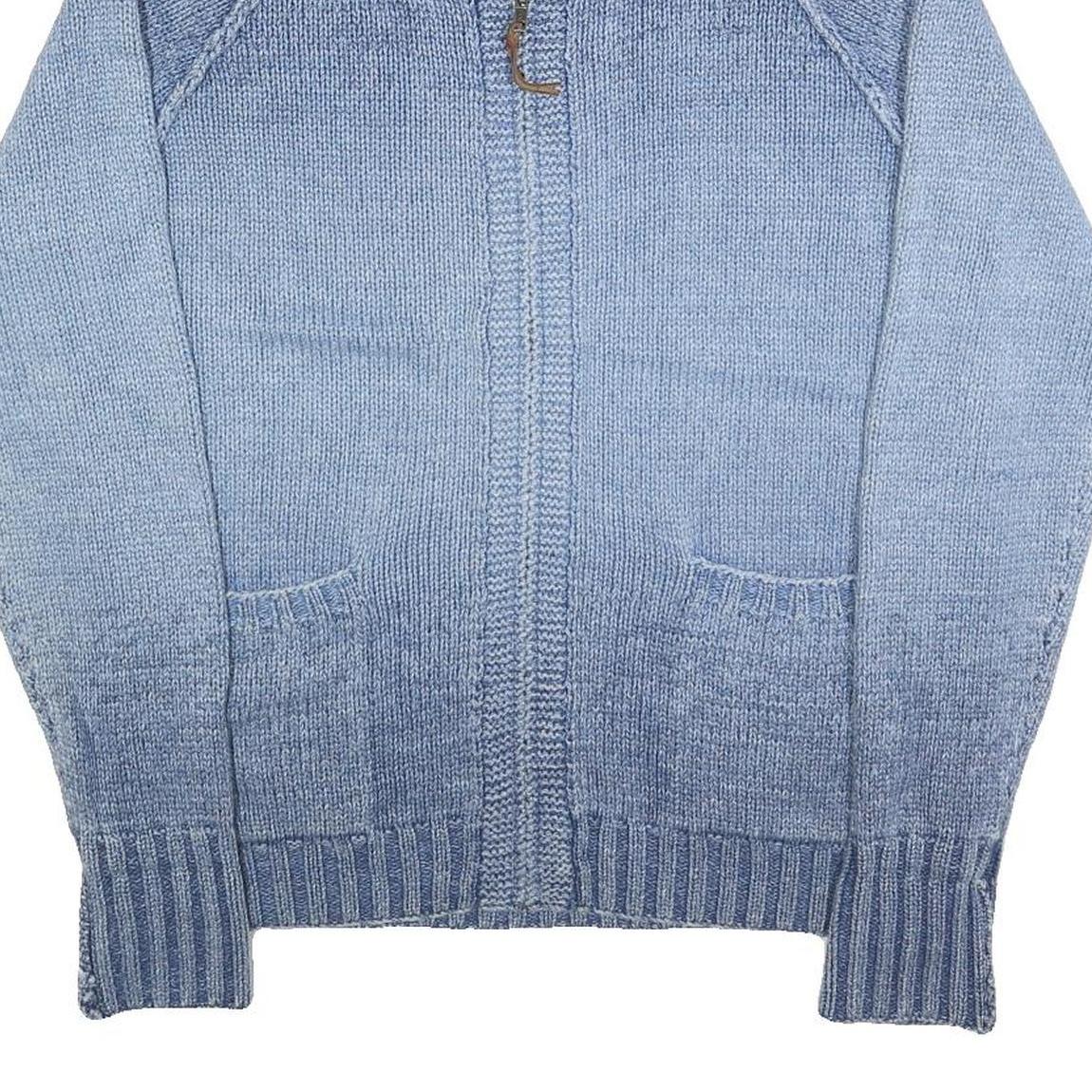 LAUREN RALPH LAUREN Womens Blue Patterned Cotton Jumper Shawl Collar Full Zip M