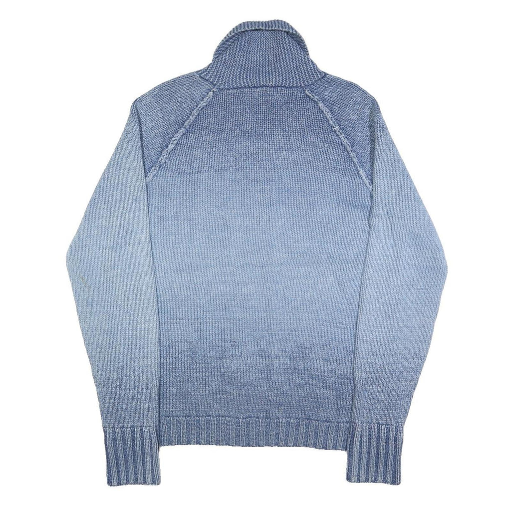 LAUREN RALPH LAUREN Womens Blue Patterned Cotton Jumper Shawl Collar Full Zip M