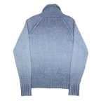 LAUREN RALPH LAUREN Womens Blue Patterned Cotton Jumper Shawl Collar Full Zip M