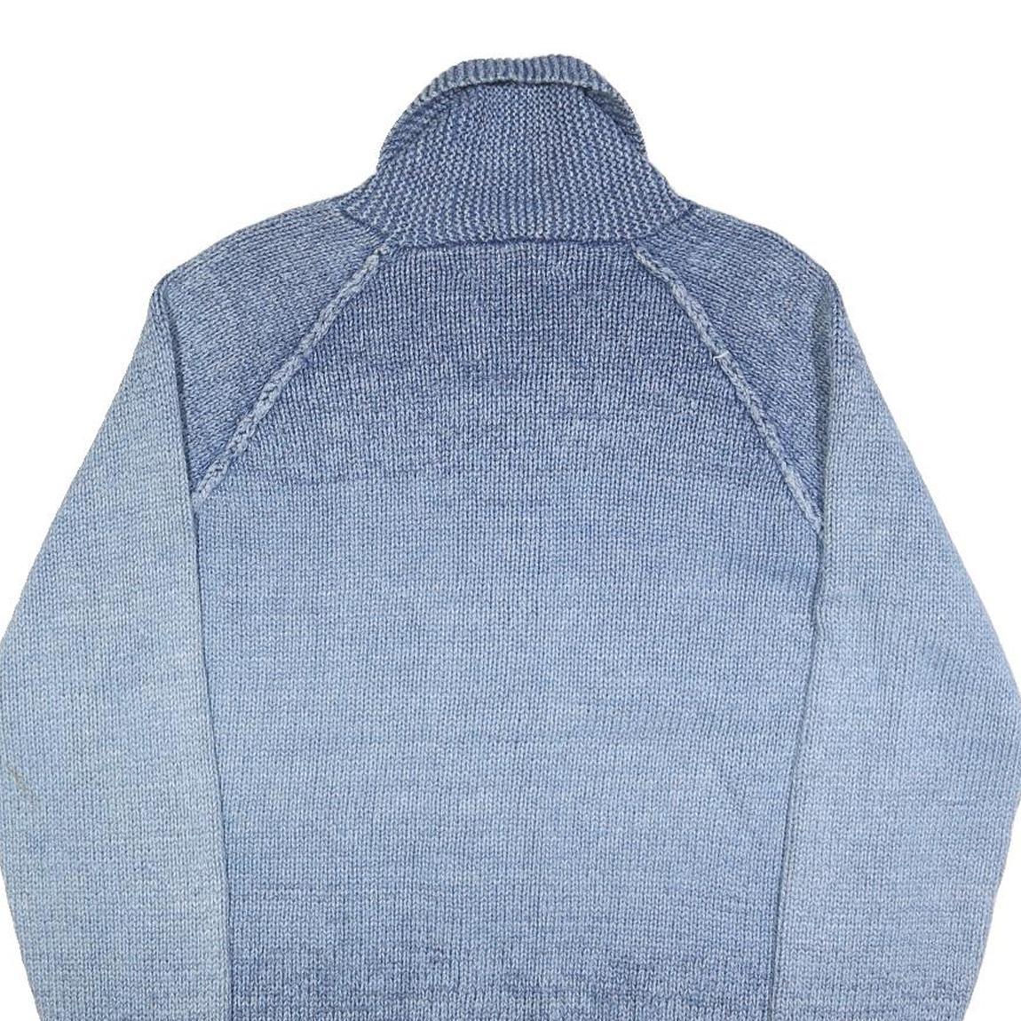 LAUREN RALPH LAUREN Womens Blue Patterned Cotton Jumper Shawl Collar Full Zip M