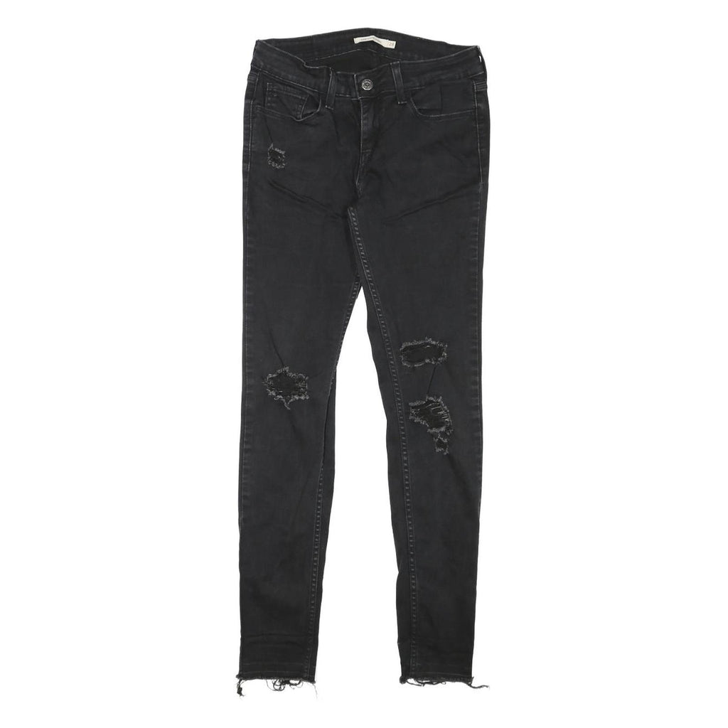 LEVI'S Womens Slim Black Skinny Denim Jeans W26 L27 Distressed Raw Hem Zip