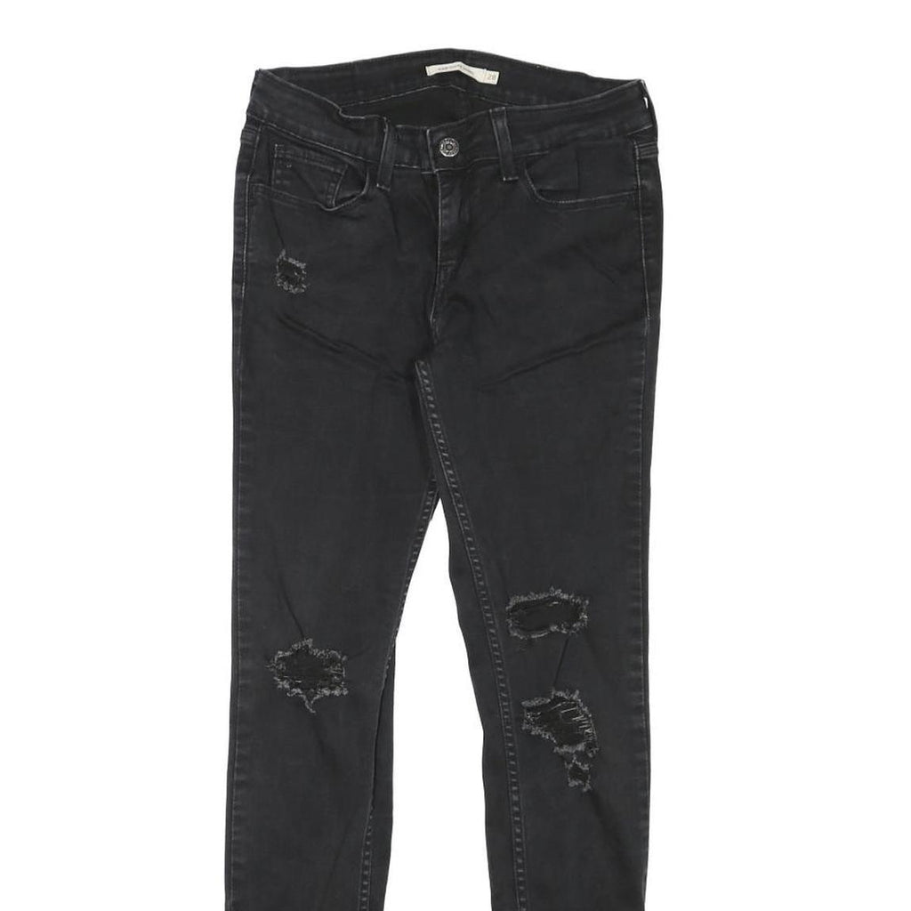 LEVI'S Womens Slim Black Skinny Denim Jeans W26 L27 Distressed Raw Hem Zip