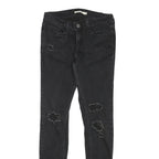 LEVI'S Womens Slim Black Skinny Denim Jeans W26 L27 Distressed Raw Hem Zip