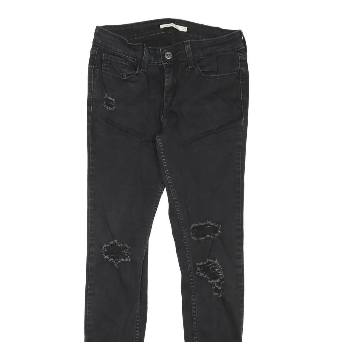LEVI'S Womens Slim Black Skinny Denim Jeans W26 L27 Distressed Raw Hem Zip