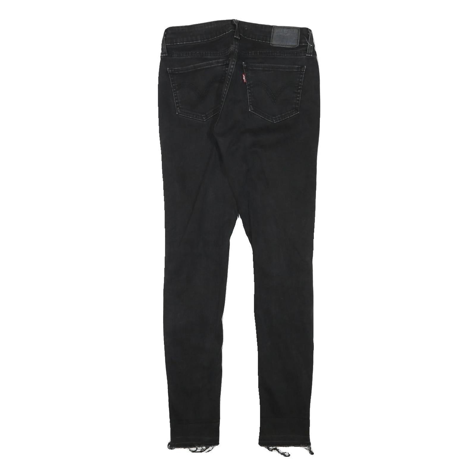 LEVI'S Womens Slim Black Skinny Denim Jeans W26 L27 Distressed Raw Hem Zip