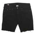 TRUE RELIGION Mens Black Denim Cut-Off Shorts XL W38 Distressed Hem Buttons