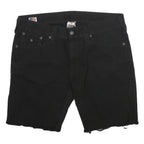 TRUE RELIGION Mens Black Denim Cut-Off Shorts XL W38 Distressed Hem Buttons