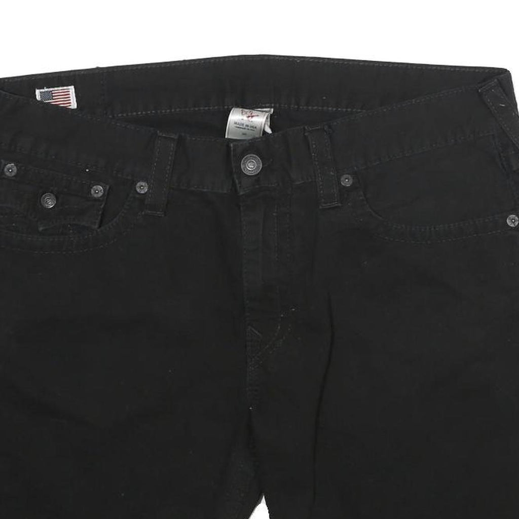 TRUE RELIGION Mens Black Denim Cut-Off Shorts XL W38 Distressed Hem Buttons