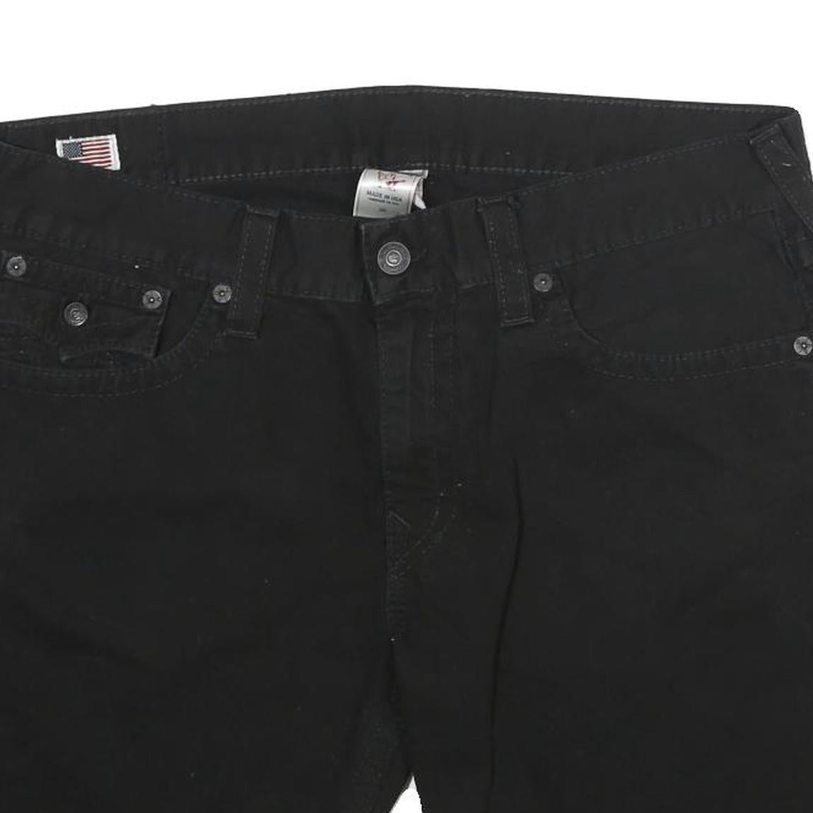 TRUE RELIGION Mens Black Denim Cut-Off Shorts XL W38 Distressed Hem Buttons