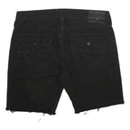 TRUE RELIGION Mens Black Denim Cut-Off Shorts XL W38 Distressed Hem Buttons
