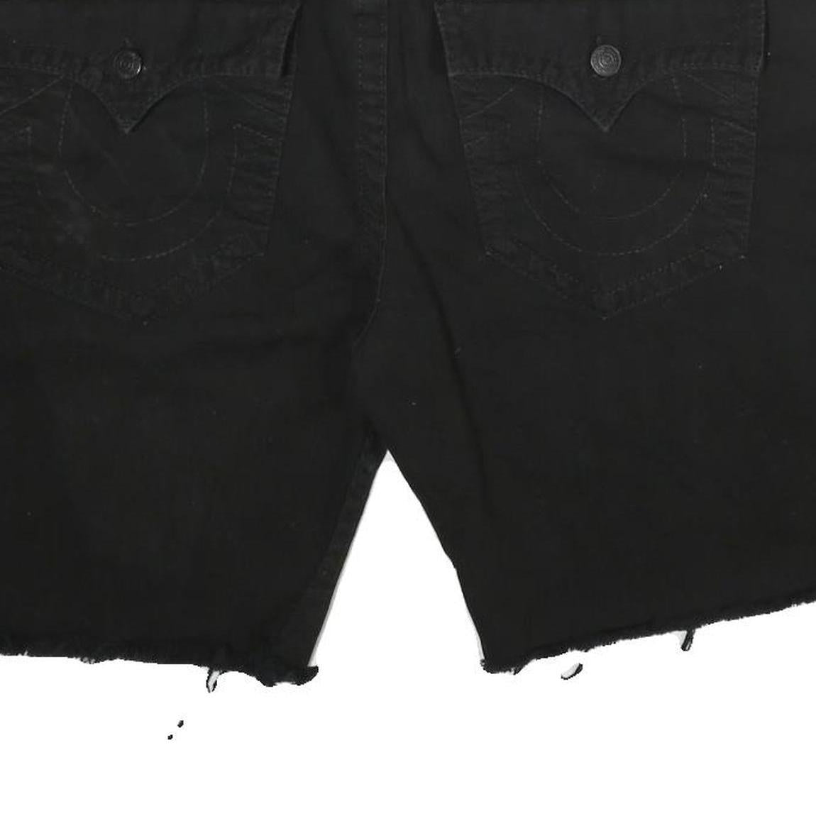 TRUE RELIGION Mens Black Denim Cut-Off Shorts XL W38 Distressed Hem Buttons