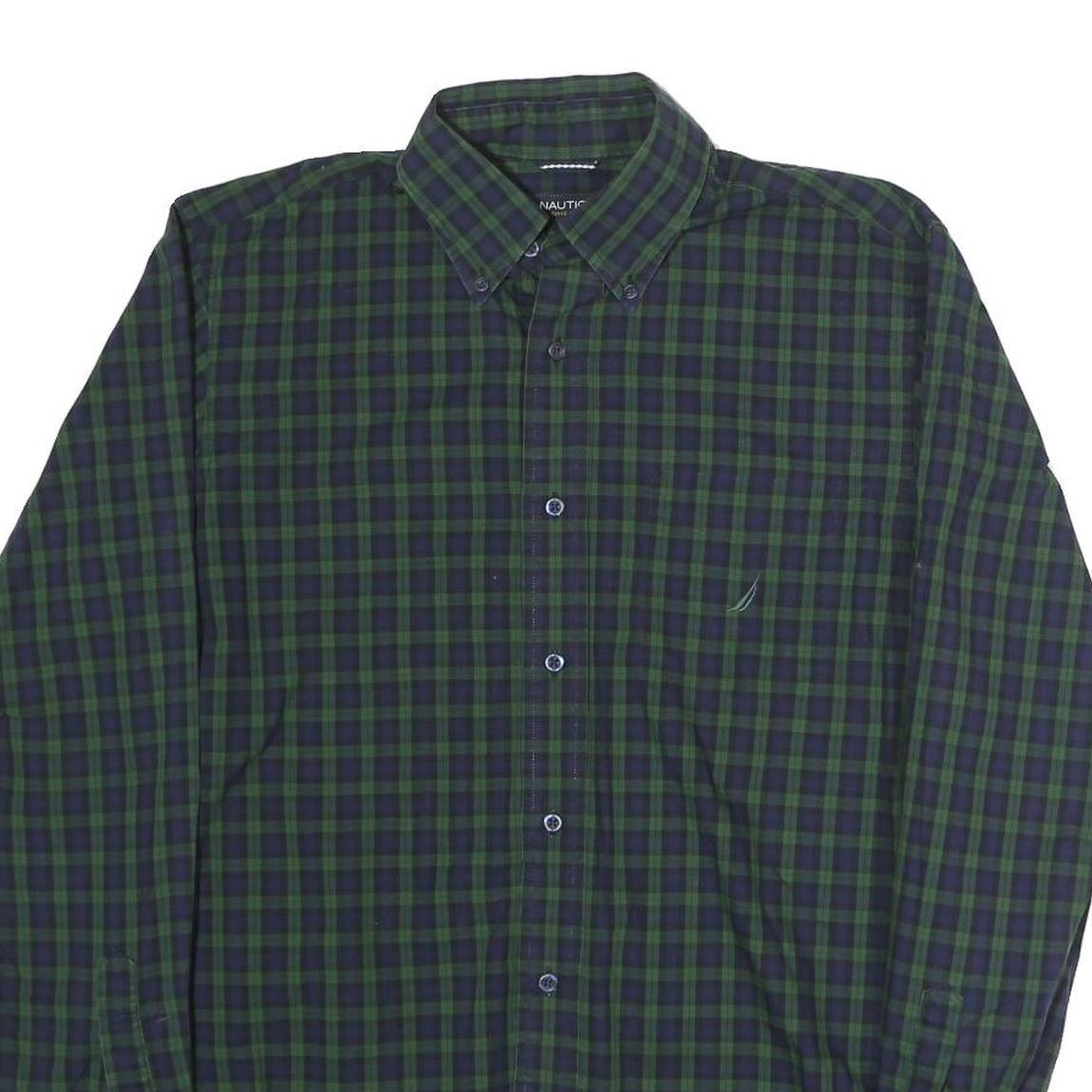 NAUTICA Mens Green & Blue Check Shirt M Button-Down Collar Long Sleeve Casual