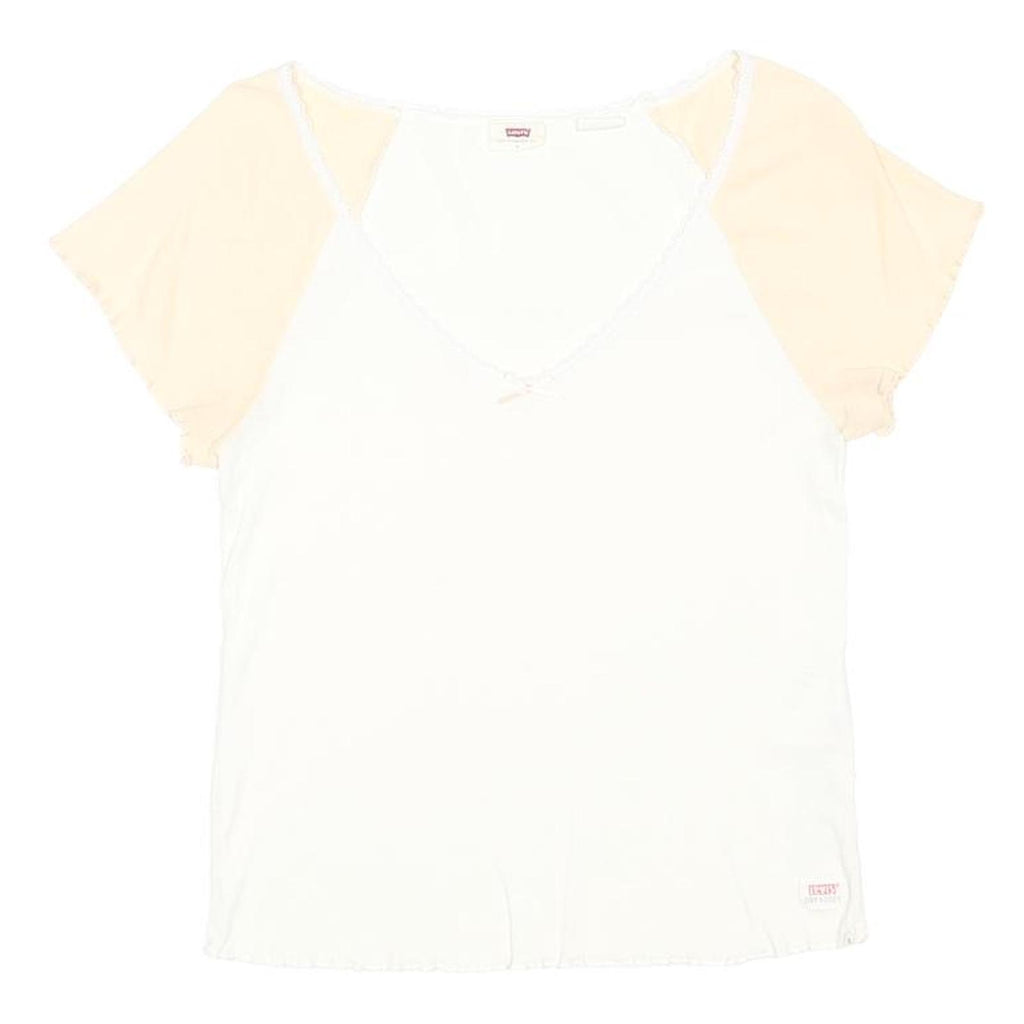 LEVI'S Womens White & Beige Basic Top Short Sleeve V-Neck S Summer Casual