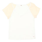 LEVI'S Womens White & Beige Basic Top Short Sleeve V-Neck S Summer Casual