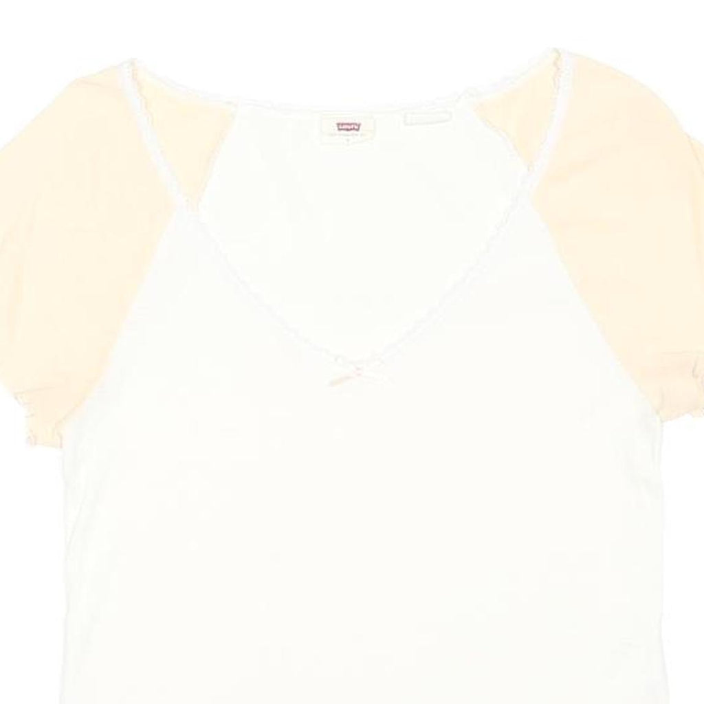 LEVI'S Womens White & Beige Basic Top Short Sleeve V-Neck S Summer Casual