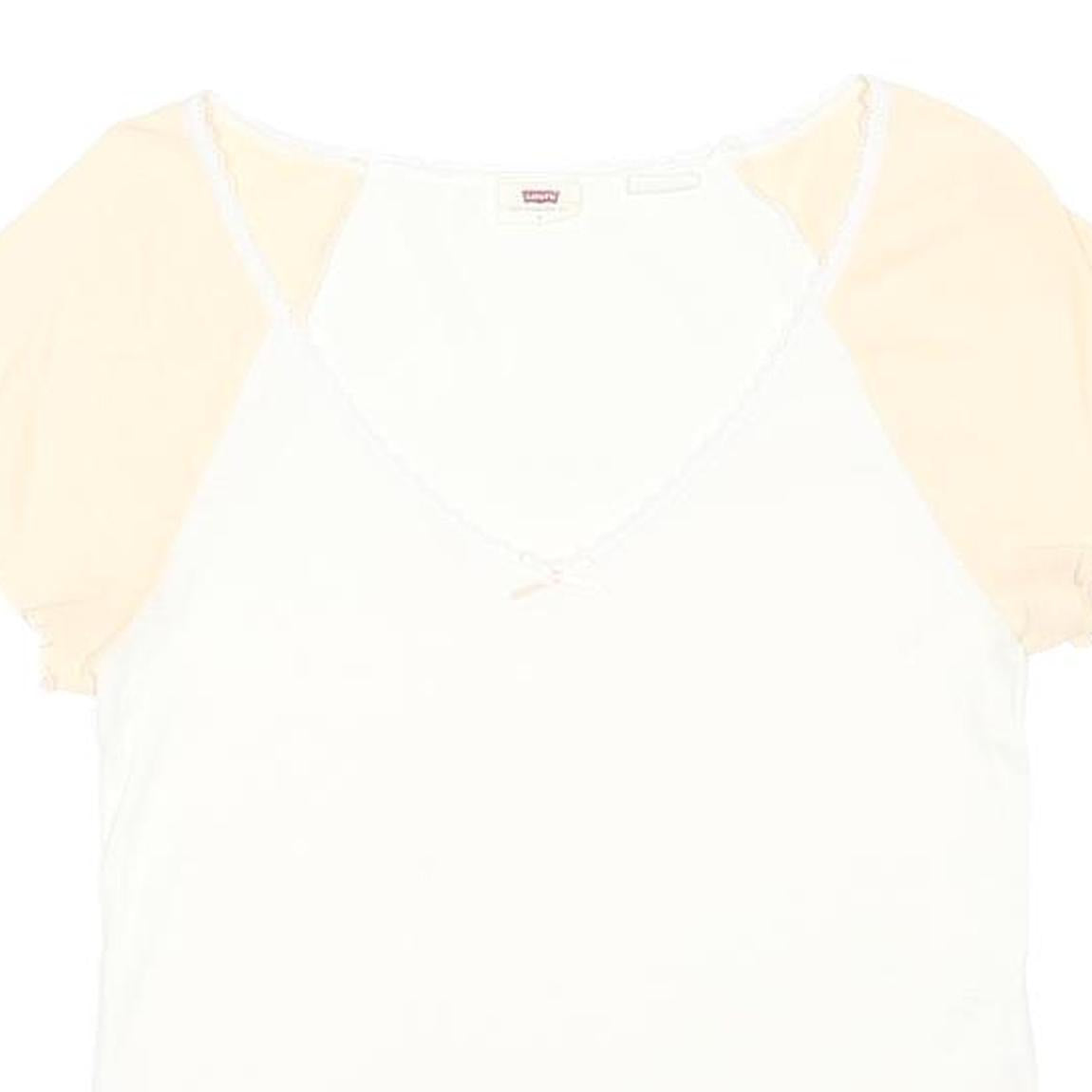 LEVI'S Womens White & Beige Basic Top Short Sleeve V-Neck S Summer Casual