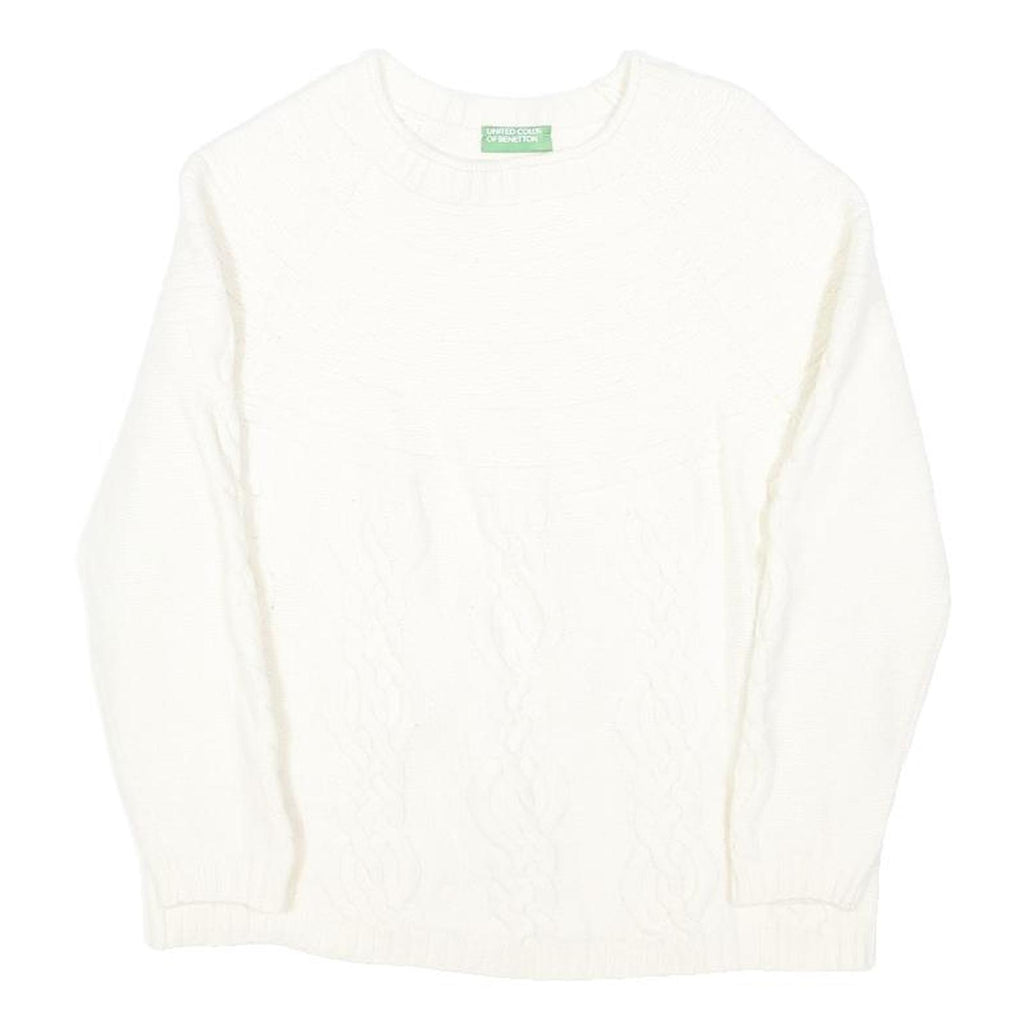 BENETTON Womens White Plain Wool Jumper Round Neck Basic Knit XS