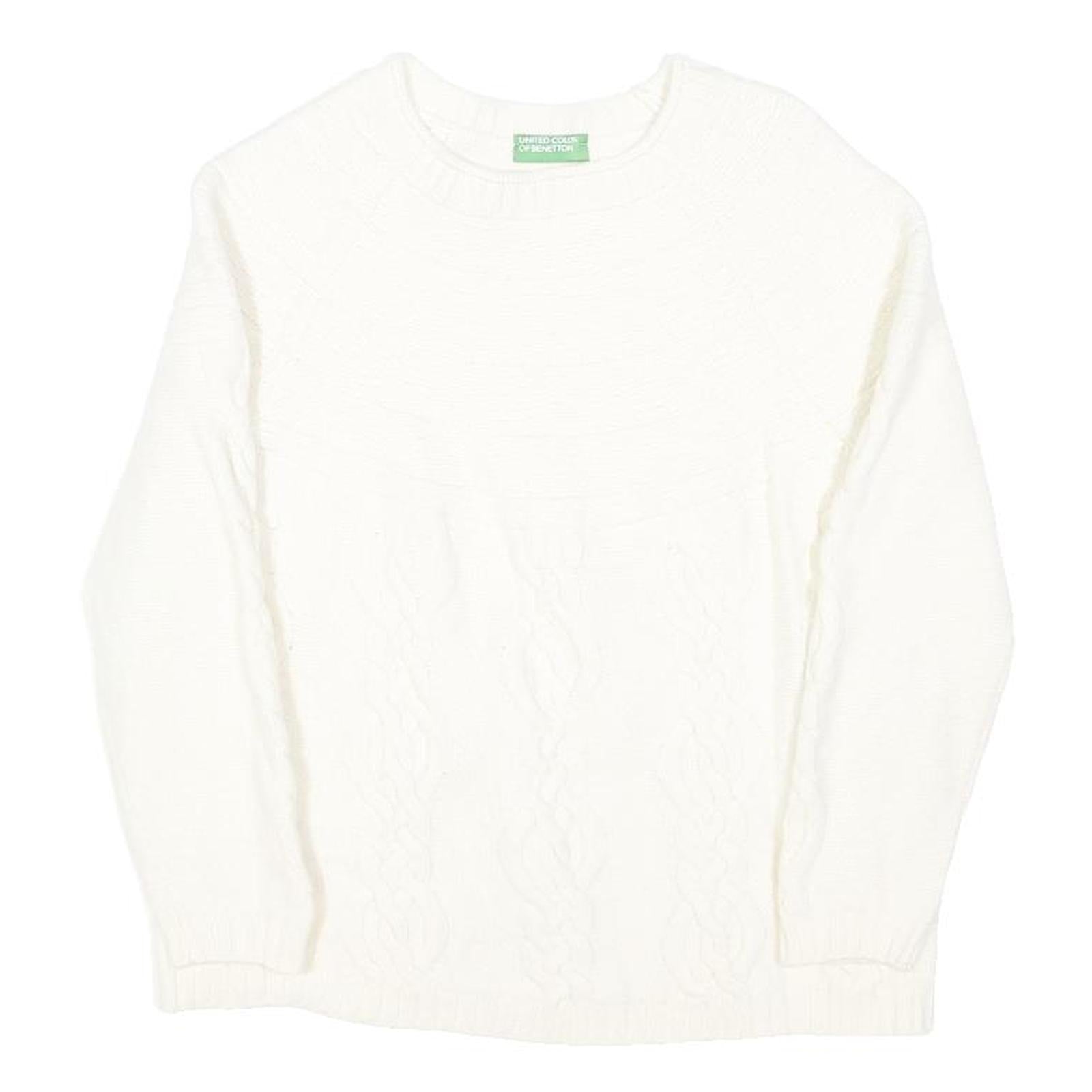 BENETTON Womens White Plain Wool Jumper Round Neck Basic Knit XS
