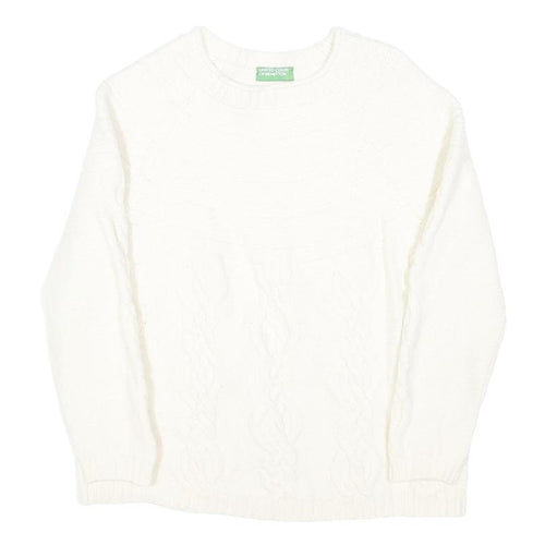 BENETTON Womens White Plain Wool Jumper Round Neck Basic Knit XS