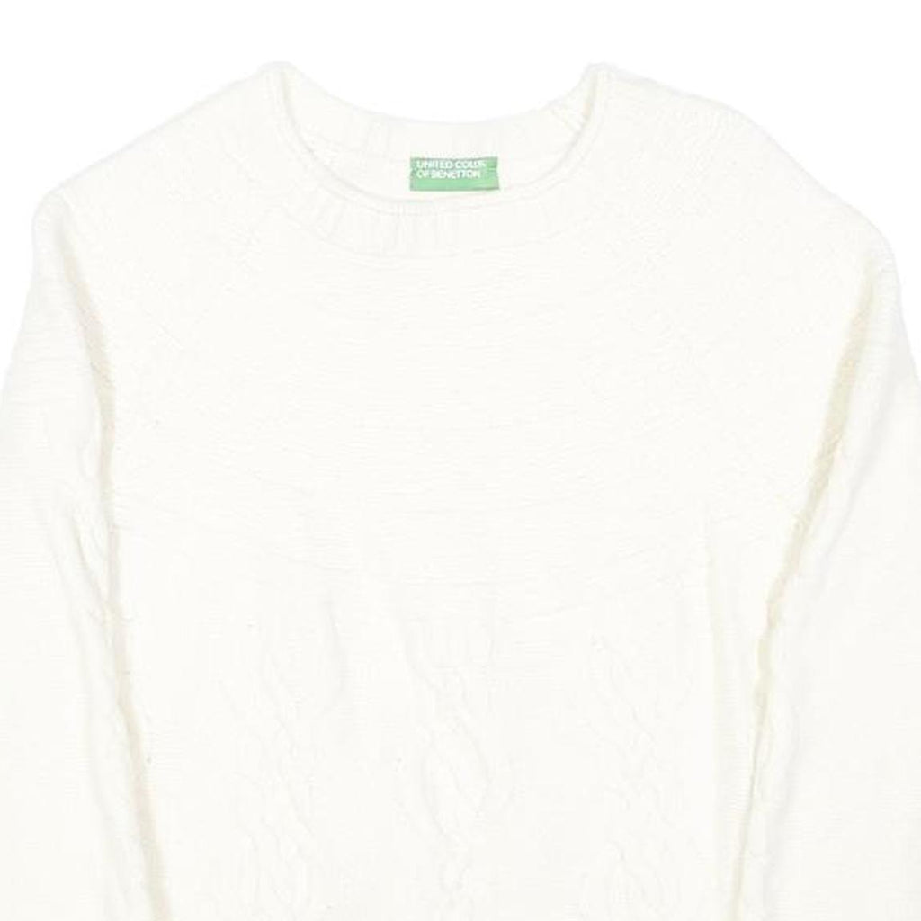 BENETTON Womens White Plain Wool Jumper Round Neck Basic Knit XS