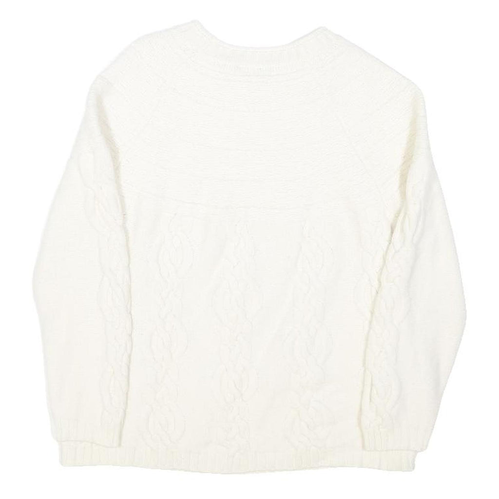 BENETTON Womens White Plain Wool Jumper Round Neck Basic Knit XS