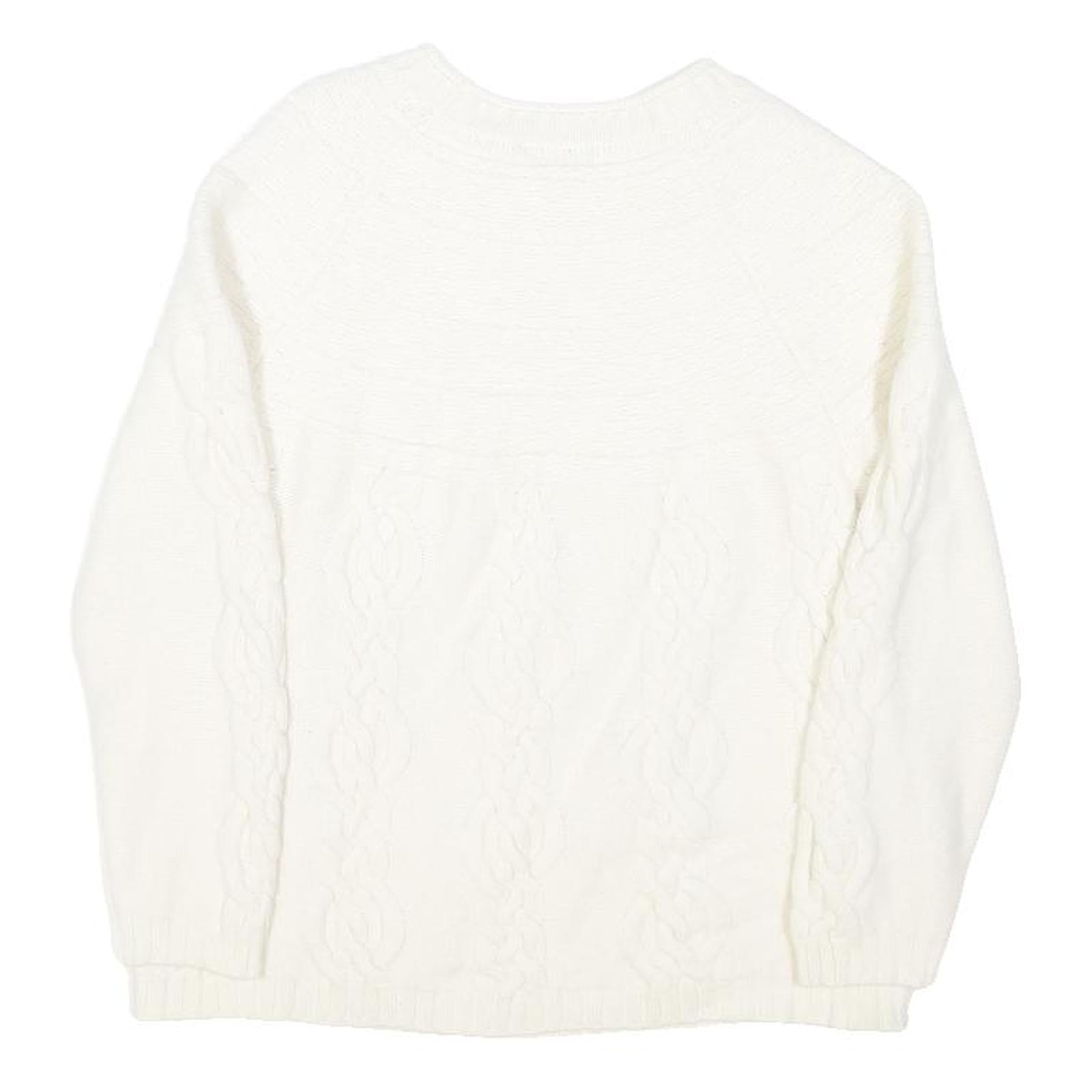 BENETTON Womens White Plain Wool Jumper Round Neck Basic Knit XS