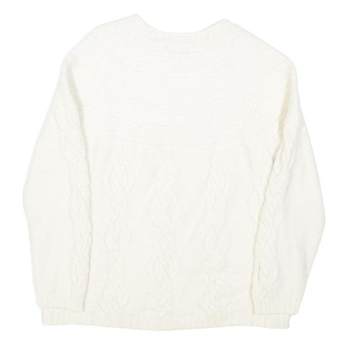 BENETTON Womens White Plain Wool Jumper Round Neck Basic Knit XS