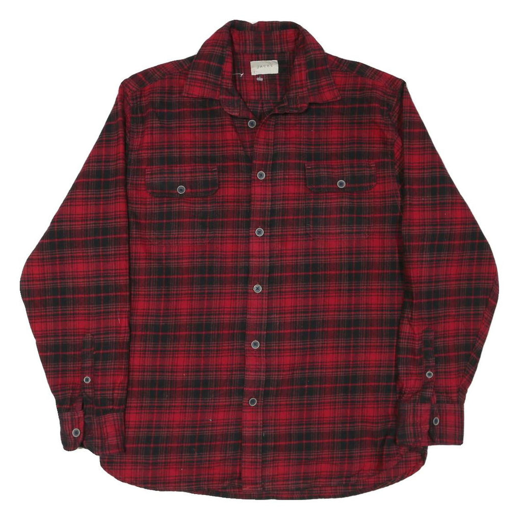 JACHS Mens Red & Black Plaid Shirt L Cotton Blend Long Sleeve Button Closure