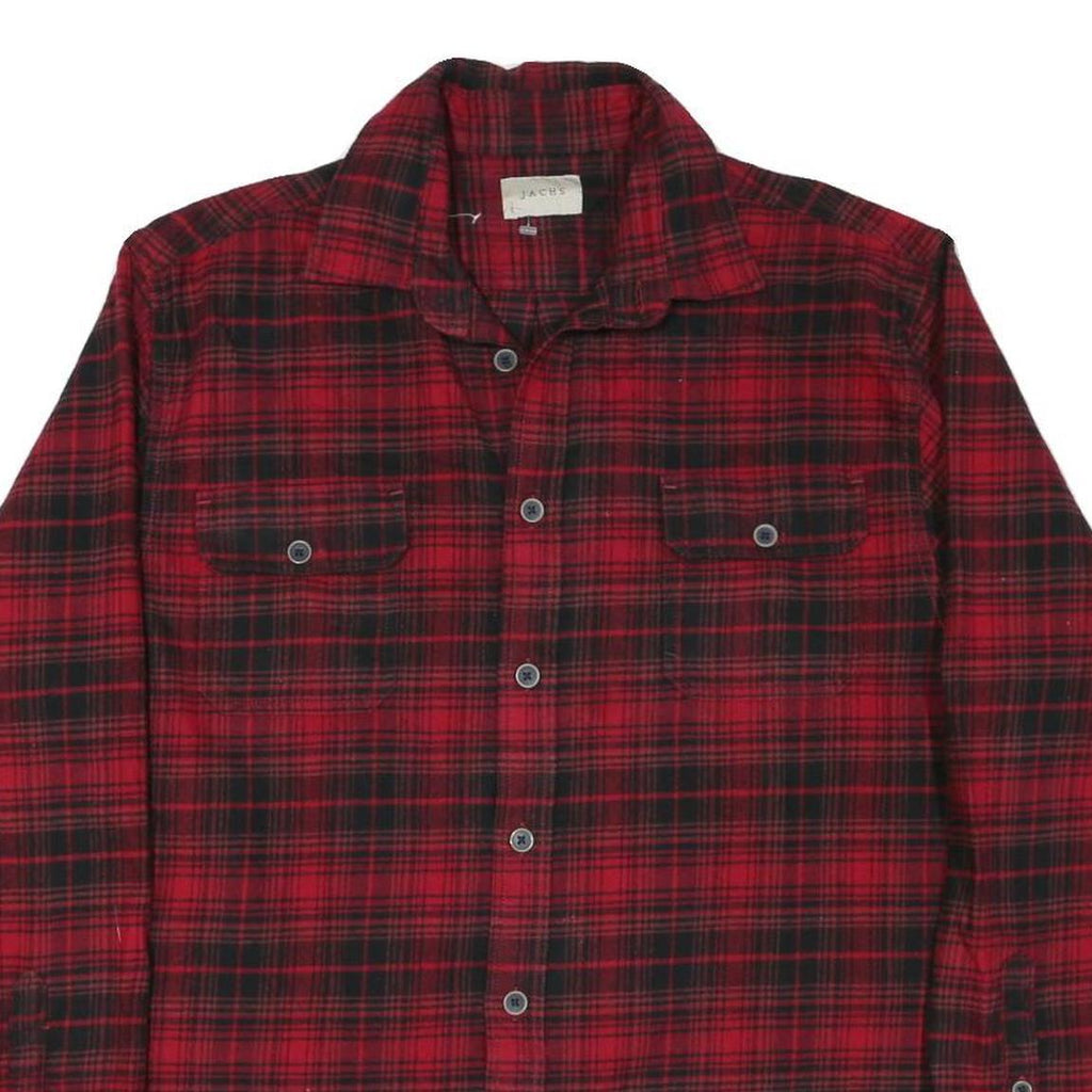 JACHS Mens Red & Black Plaid Shirt L Cotton Blend Long Sleeve Button Closure