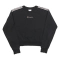 CHAMPION Womens Black Crop Crew Neck Sweatshirt M Cotton Blend Logo Tape