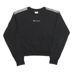 CHAMPION Womens Black Crop Crew Neck Sweatshirt M Cotton Blend Logo Tape