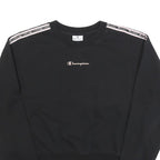 CHAMPION Womens Black Crop Crew Neck Sweatshirt M Cotton Blend Logo Tape