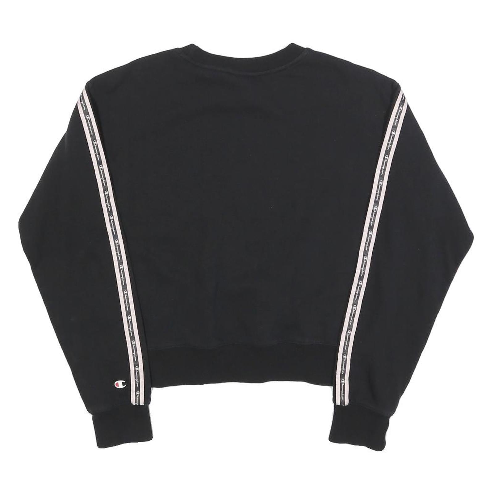 CHAMPION Womens Black Crop Crew Neck Sweatshirt M Cotton Blend Logo Tape