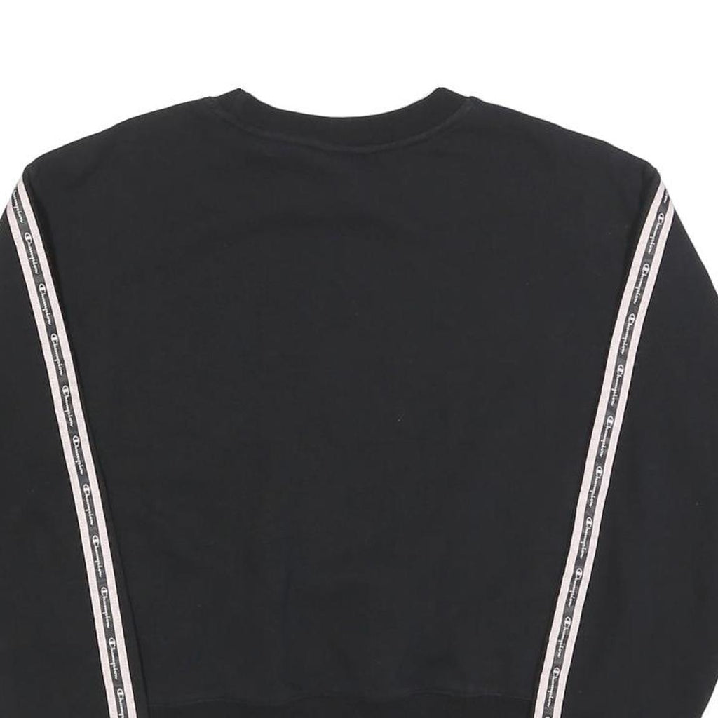 CHAMPION Womens Black Crop Crew Neck Sweatshirt M Cotton Blend Logo Tape
