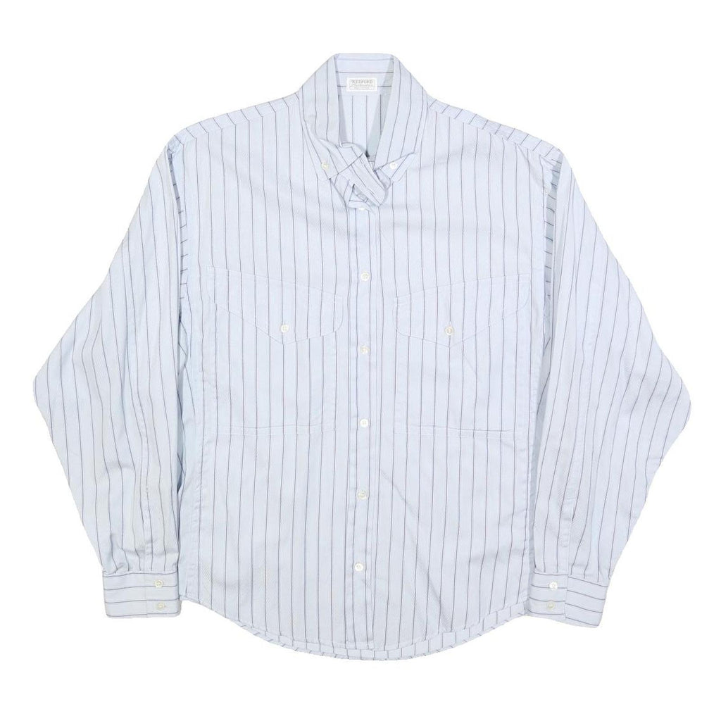 REDFORD Womens White & Blue Striped Shirt L Button Down Collar Cotton Blend