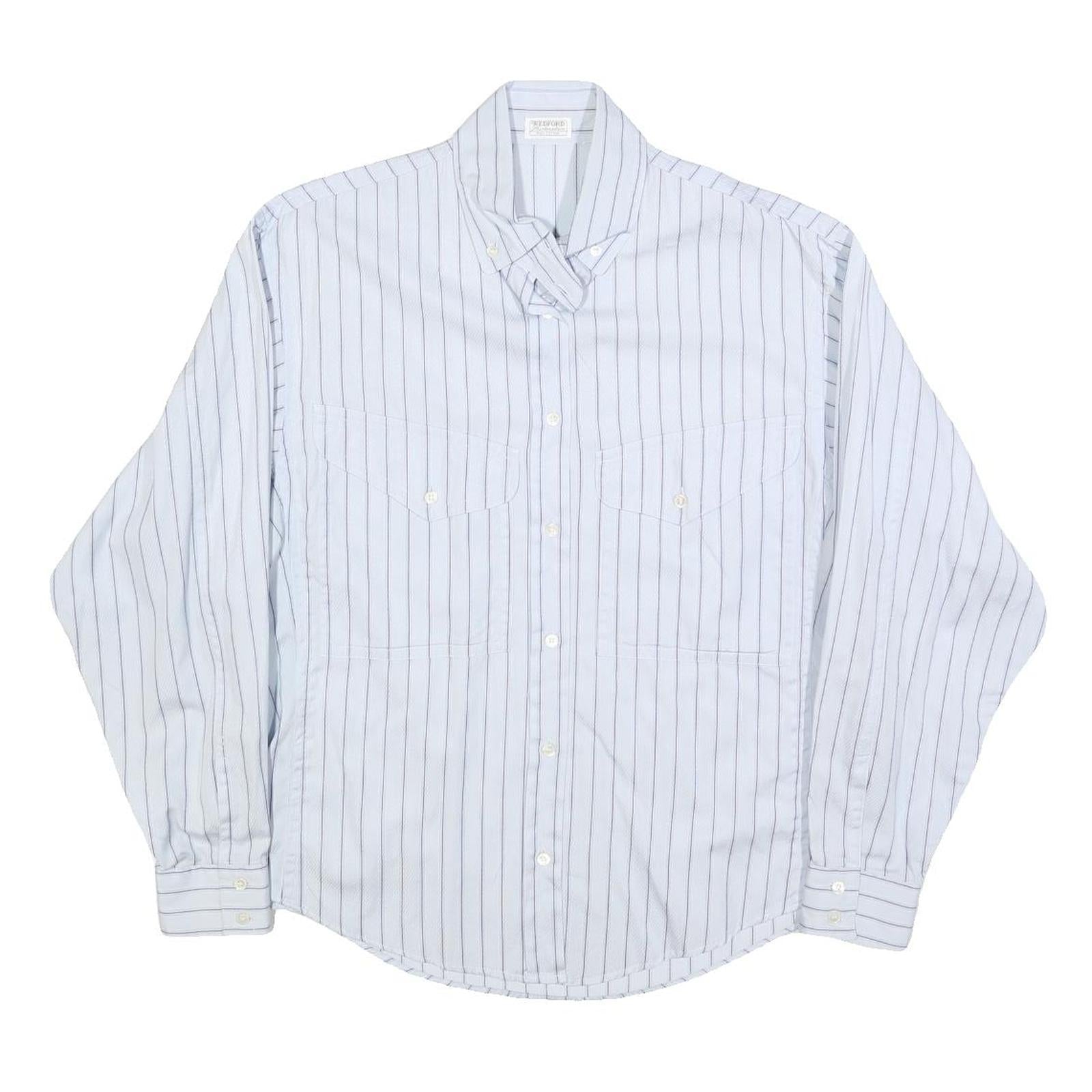 REDFORD Womens White & Blue Striped Shirt L Button Down Collar Cotton Blend