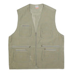 PRIMO & SECONDO Mens Beige Cotton Blend Utility Vest XL Woven Zip Pocketed