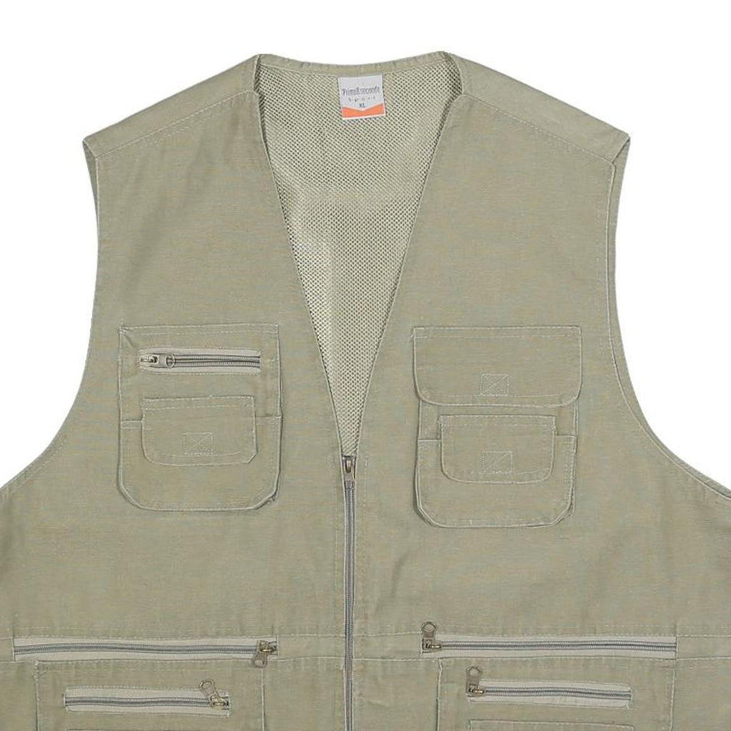 PRIMO & SECONDO Mens Beige Cotton Blend Utility Vest XL Woven Zip Pocketed