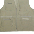PRIMO & SECONDO Mens Beige Cotton Blend Utility Vest XL Woven Zip Pocketed