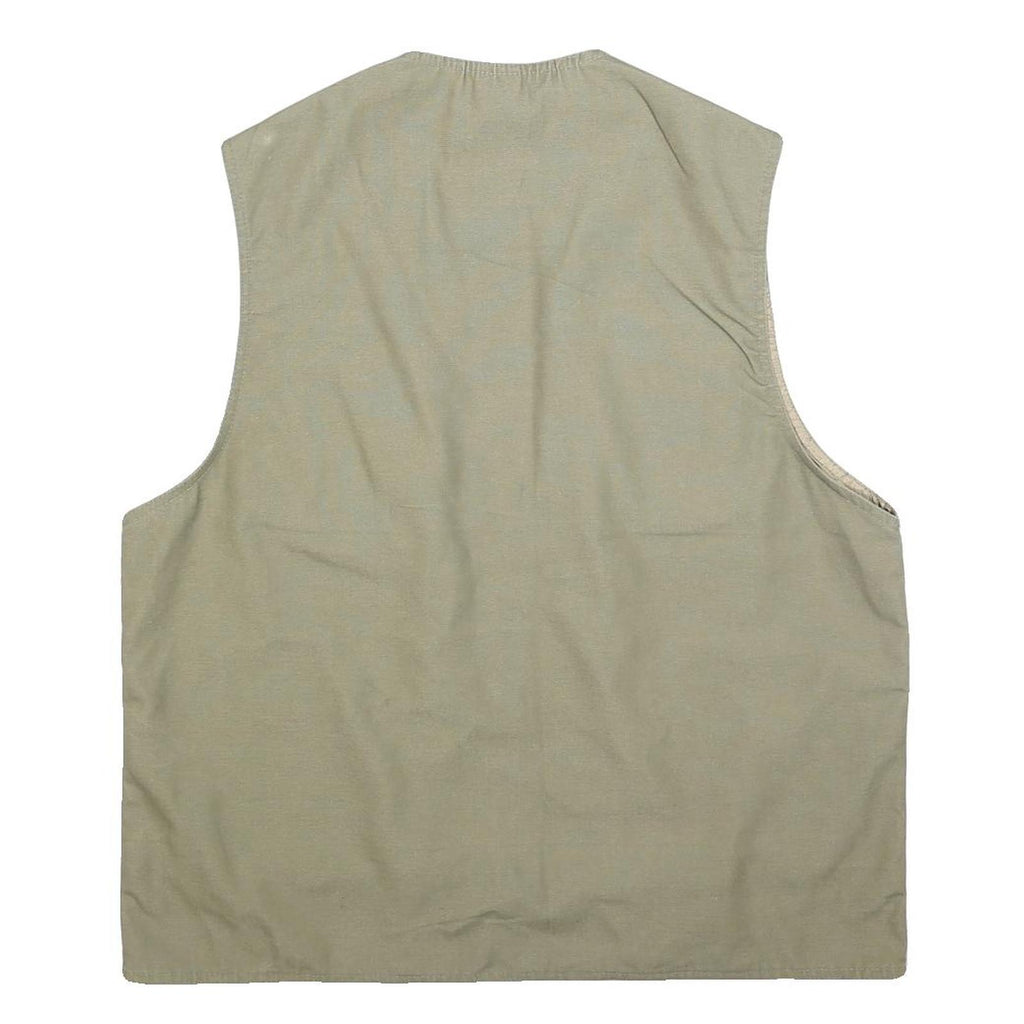 PRIMO & SECONDO Mens Beige Cotton Blend Utility Vest XL Woven Zip Pocketed