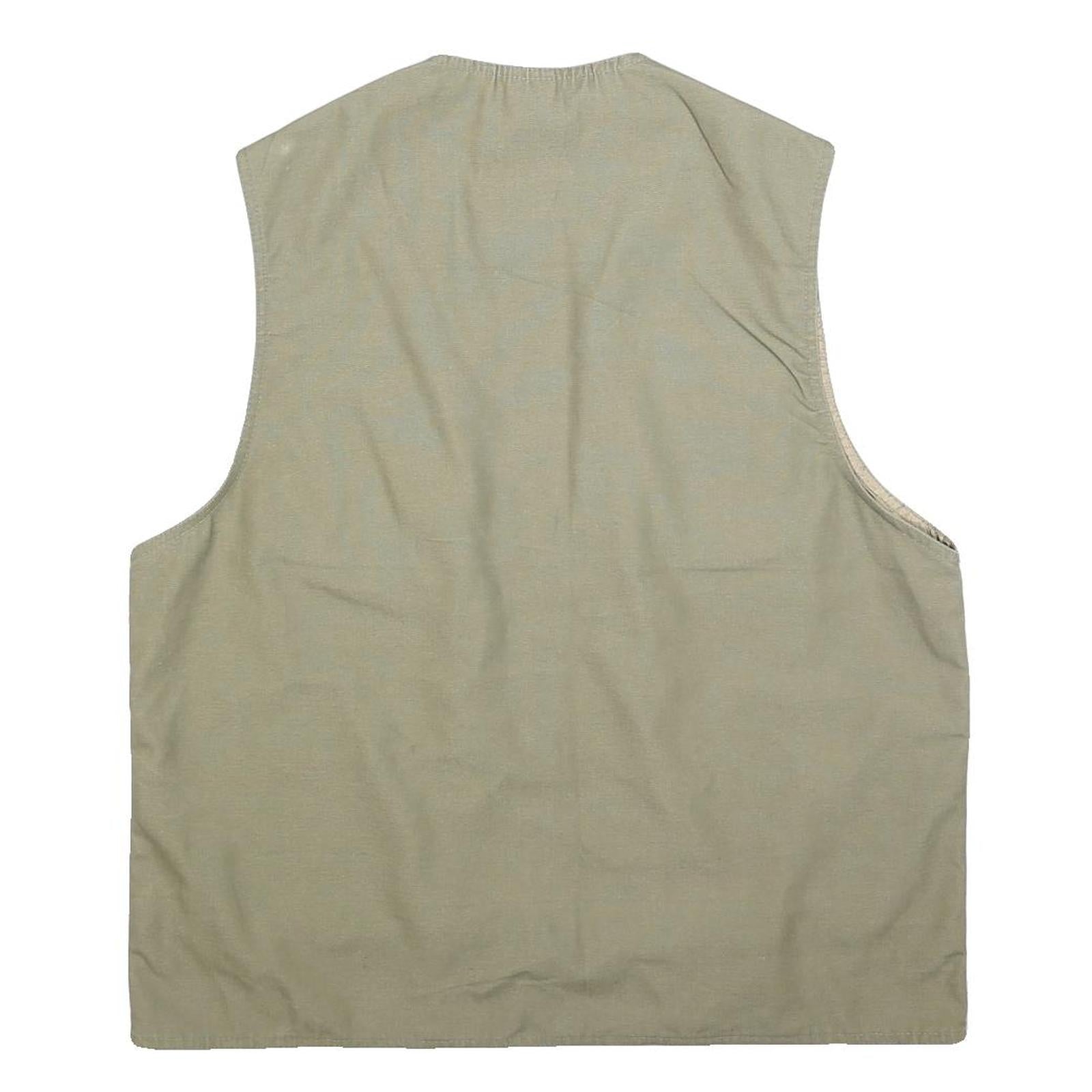 PRIMO & SECONDO Mens Beige Cotton Blend Utility Vest XL Woven Zip Pocketed