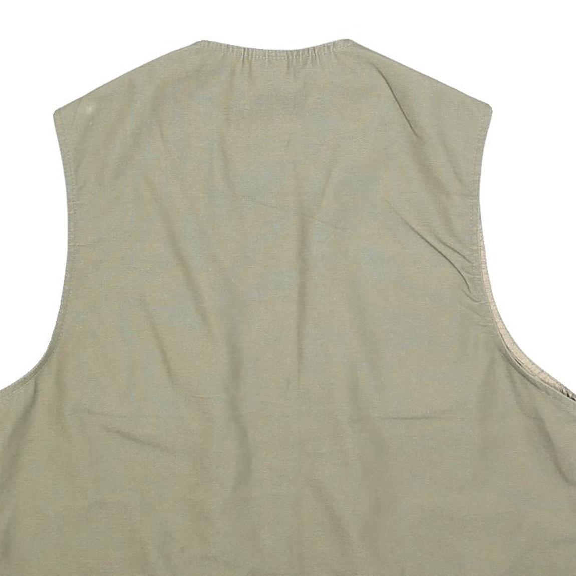 PRIMO & SECONDO Mens Beige Cotton Blend Utility Vest XL Woven Zip Pocketed