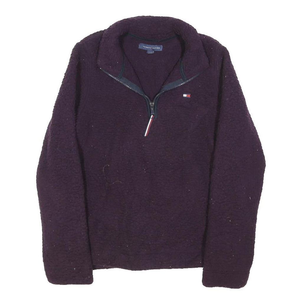 TOMMY HILFIGER Womens Purple Plain Pullover Jumper Crew Neck Polyester Blend M