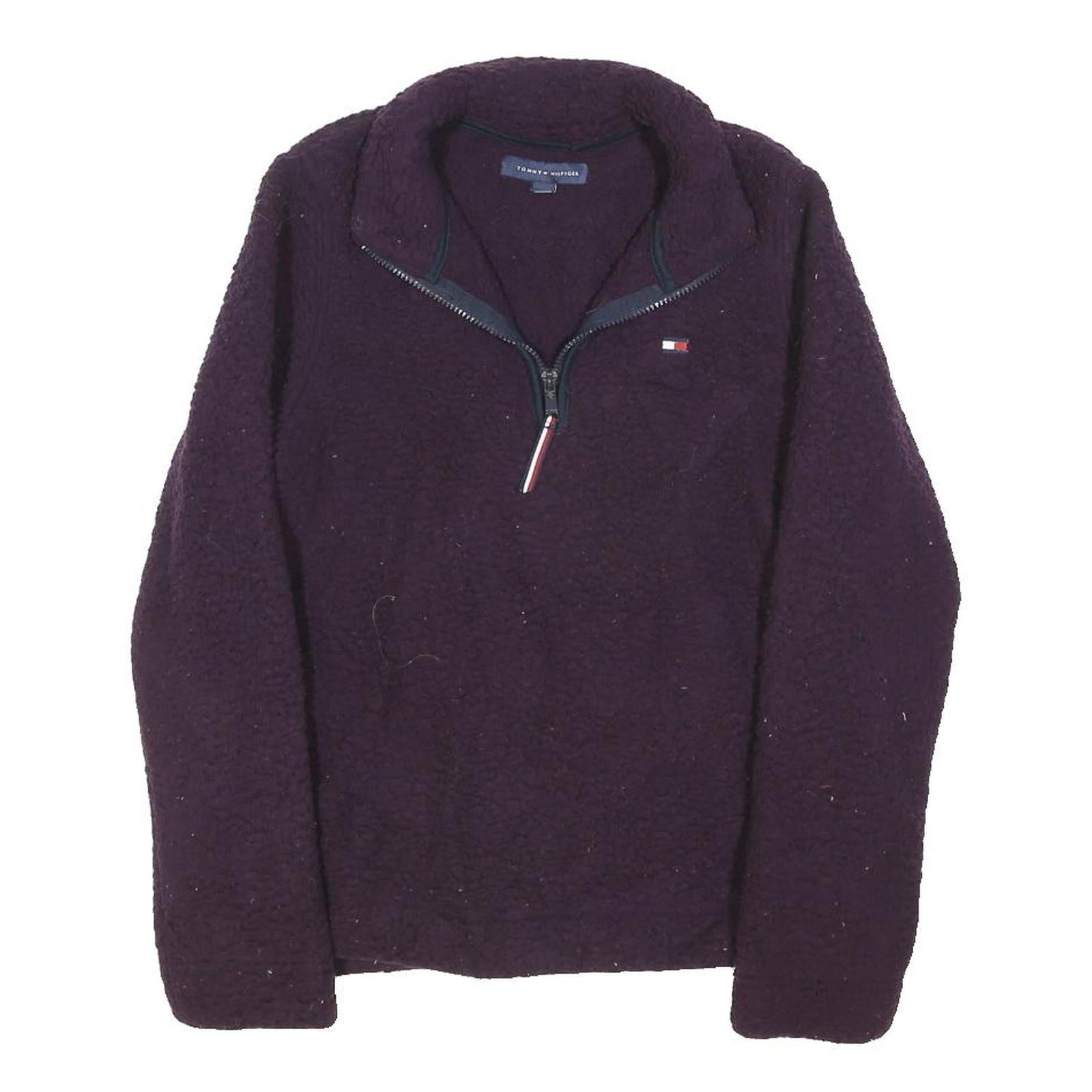 TOMMY HILFIGER Womens Purple Plain Pullover Jumper Crew Neck Polyester Blend M